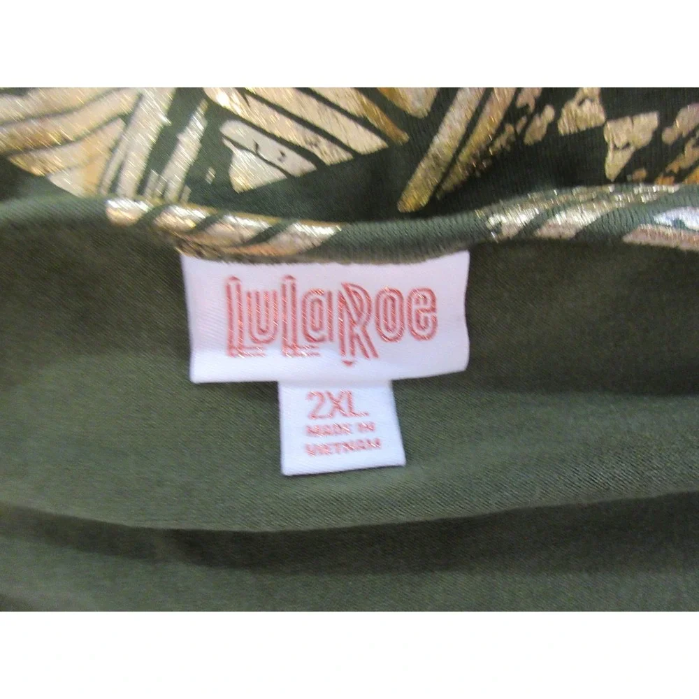 LuLaRoe Elegant Gigi Sz 2Xl- Green/Gold Metallic Geometric Pattern Print NWT